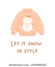 Warm Cute. A Christmas card with an illustration of a cute and cozy winter sweater