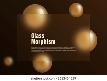 Warm dark background with frosted glass panel and glowing golden spheres, perfect for luxury, branding, and elegant digital designs.