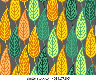 Warm and dark colored seamless autumn leaves pattern