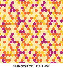 Warm delightful facet vector pattern, inspired by honeycomb shapes. Seamless repeat with cheerful color combination. Great for apparel design, home decor, wallpapers, scrapbooking, packaging etc.
