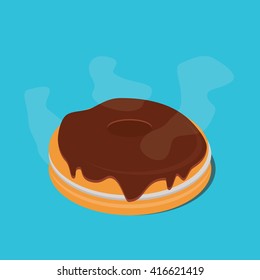 warm donut chocolate with haze around vector graphic illustration