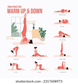 
Warm up and Warm down Yoga poses. Young woman practicing Yoga pose. Woman workout fitness, aerobic and exercises