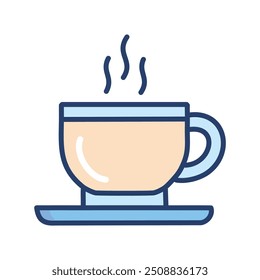 Warm drink in cup and saucer. A steaming cup of hot beverage on a saucer. The image symbolizes relaxation, comfort, and a moment of peace.