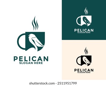 Warm Drink with Pelican logo design template, Creative Cafe, Restaurant beach logo vector