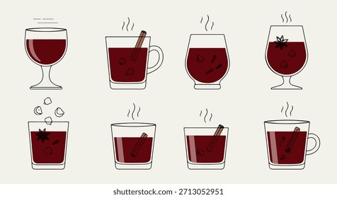 Warm drinks in various glassware