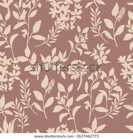 Warm dusty rose botanical pattern with cream florals Vector repeat pattern