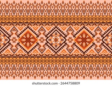 Warm earth tone geometric ethnic tribal pattern design, designed for textile, fabric print, unique clothing designs (dresses, skirts, shirts), scarves, or traditional wear.