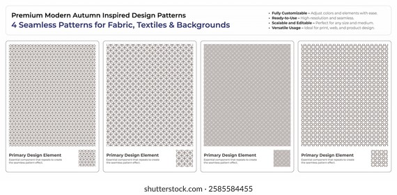 Warm and Earthy Autumn Seamless Vector Patterns – 4 Versatile Designs for Fabric and Decor