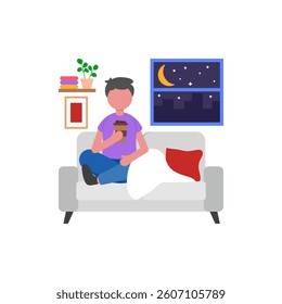 Warm Evening Comfort Time Flat Vector Illustration