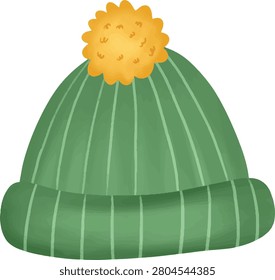 Warm fall knitted beanie cap vector, seasonal autumn wool hat illustration for design element