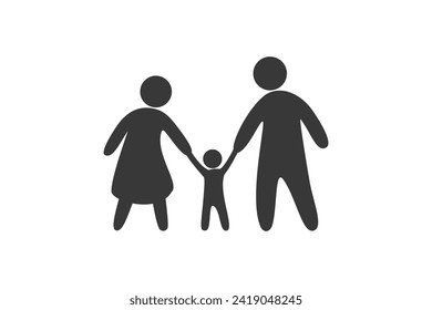 A warm family happily walks hand in hand isolated on a white background. Vector illustration flat design style