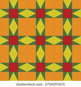 Um design de padrão de colcha de estrela falsa quente em cores brilhantes da Terra de queda criando uma impressão de padrão perfeita