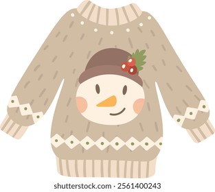 Warm and festive Christmas wool sweater showcasing an adorable snowman design, creating the perfect atmosphere for cozy winter celebrations and spreading holiday cheer