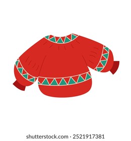 Warm Festive Sweater Isolated on White Background. Christmas Clothes. Flat Vector illustration.