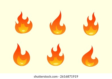 Warm fire flame in cute animation icon vector design for kids cartoon illustration education happy orange character graphic red energy fun safety yellow flames emotion mascot joy adorable amusing 