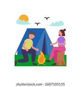 Warm Fire Gathering with Friends Flat Vector Illustration