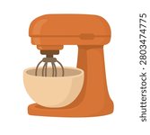 Warm flat vector stand mixer with bowl for baking and homemade pastry.
