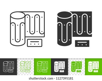 Warm floor black linear and silhouette icons. Thin line sign of heating. Convector outline pictogram isolated on white transparent background. Vector Icon shape Warm Floor heater simple symbol closeup
