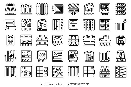 Warm floor icons set outline vector. Heat floor. Underfloor tile