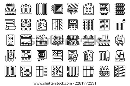 Warm floor icons set outline vector. Heat floor. Underfloor tile