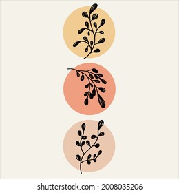 Warm floral vector highlights cover icon set for social media stories. Abstract collection backgrounds with flowers doodle. Hand drawn round templates.
