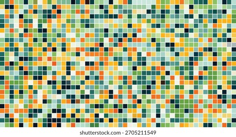 Cuadrícula pixelada de color cálido y fresco con Formas cuadradas geométricas como fondo abstracto