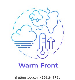 Warm front blue gradient concept icon. Air masses interactions. Atmospheric phenomena for forecasting. Round shape line illustration. Abstract idea. Graphic design. Easy to use in presentation