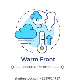 Warm front multi color concept icon. Air masses interactions. Atmospheric phenomena for forecasting. Round shape line illustration. Abstract idea. Graphic design. Easy to use in presentation