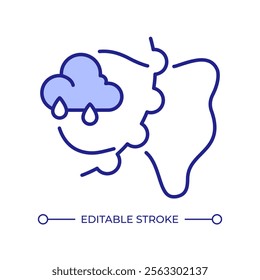 Warm front RGB color icon. Density discontinuity at leading edge of hot air mass. Meteorology science studying. Isolated vector illustration. Simple filled line drawing. Editable stroke