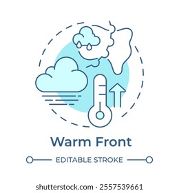 Warm front soft blue concept icon. Air masses interactions. Atmospheric phenomena for forecasting. Round shape line illustration. Abstract idea. Graphic design. Easy to use in presentation