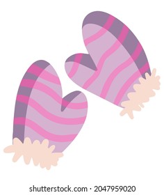 Warm gloves, mittens, winter accessory. Colored cartoon doodle of clothes. Hand drawn vector illustration. Single drawing isolated on white background. Element for design, print, sticker, card, decor.