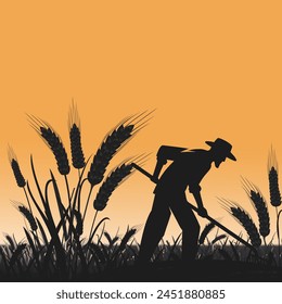 In the warm glow of dusk, a farmer's silhouette labors tirelessly, symbolizing the dedication behind our harvests, marking World Farmers' Day.