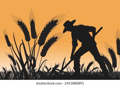 In the warm glow of dusk, a farmer's silhouette labors tirelessly, symbolizing the dedication behind our harvests, marking World Farmers' Day.