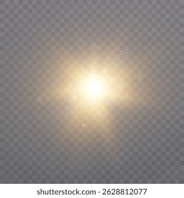 Warm glowing light explosion with golden particles on transparent background. Bright flare element for visual effects, sci-fi energy or fantasy design.

