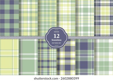 Warm Gold and Soft Crimson Seamless Tartan Fabric Design Set of 12