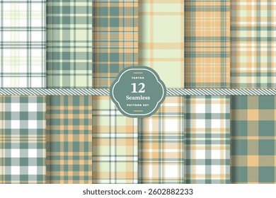 Warm Gold Tartan patterns fabric texture. Modern Cherry Red Seamless Tartan Set of 12