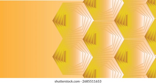 Warm Golden Hexagon Background with Gradient: Abstract Honeycomb Pattern with Modern Depth Effect.