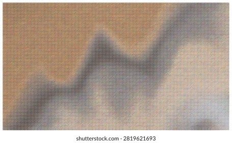 Warm golden sunset light casting over mountain silhouette designed with a detailed circular dot grid effect. Vibrant yet textured digital background.