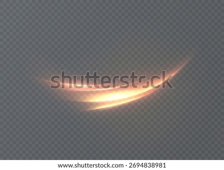 A warm, golden swirl of light forms a smooth arc against a transparent background. A glowing beam with a soft trail for creating sci-fi-inspired overlays and highlights.