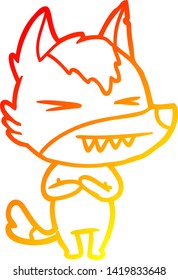 dibujo de línea de degradado cálido de una caricatura de lobo enojado