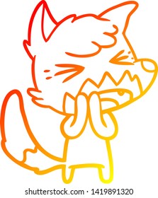 warm gradient line drawing of a angry cartoon fox