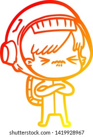 warm gradient line drawing of a angry cartoon space girl