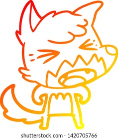 dibujo de línea de degradado cálido de un zorro de dibujos animados enojado