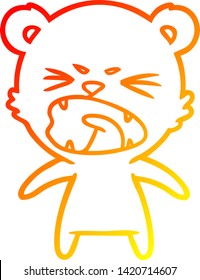 dibujo de línea de degradado cálido de un oso de caricatura enojado