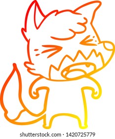 warm gradient line drawing of a angry cartoon fox