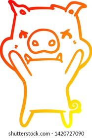 warm gradient line drawing of a angry cartoon pig
