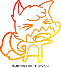 warm gradient line drawing of a angry cartoon fox