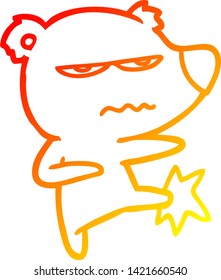 warm gradient line drawing of a angry bear cartoon kicking