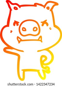 warm gradient line drawing of a angry cartoon pig