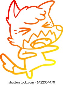 warme Farbverlauf-Linienzeichnung eines wütenden Cartoon-Fuchs-Angriffs